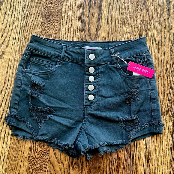 NWT Refuge High Rise Cherry Distressed Denim Shorts - Picture 1 of 4